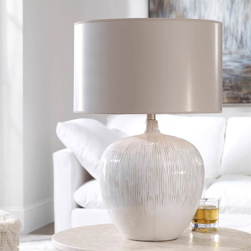 Residential Use Contemporary Ceramic & Downward Textured Fabric Plug-in Lighting Standard Table Lamp