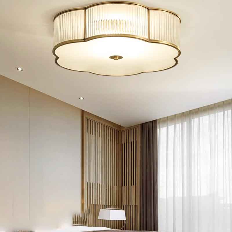 Mid-Century Dia.23" Drum Brass Flush Mount Ceiling Light LED E27*6 Indoor Lighting Fixtures