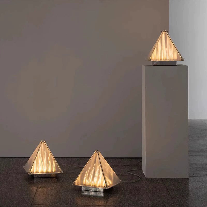 New Pyramid Bedroom Bedside Table Lamp Stainless Steel Glass Decor Desk Light Pagoda Shape Light Shadow Reading Lamp