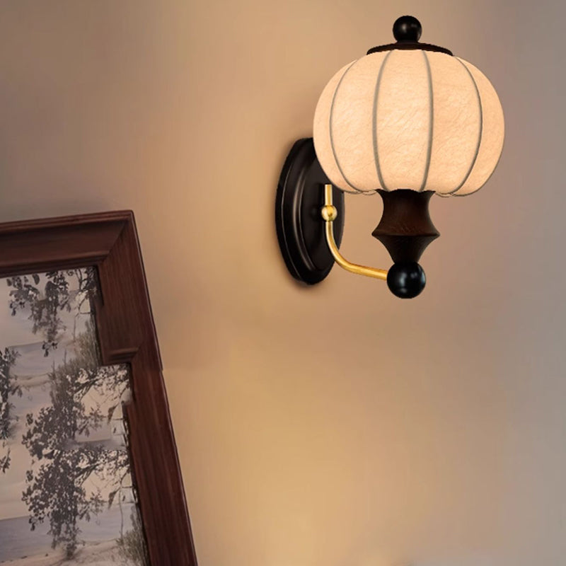 Vintage Solid Wood Wall Lamp With Silk Lampshade for Bedroom Bedside Lights Living Room Aisle Wall Light