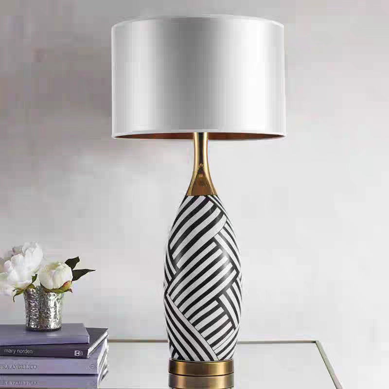 Vintage Ceramic Table Lamps Linen Lampshade Silver White E27 Bulb For Living Room Bedroom