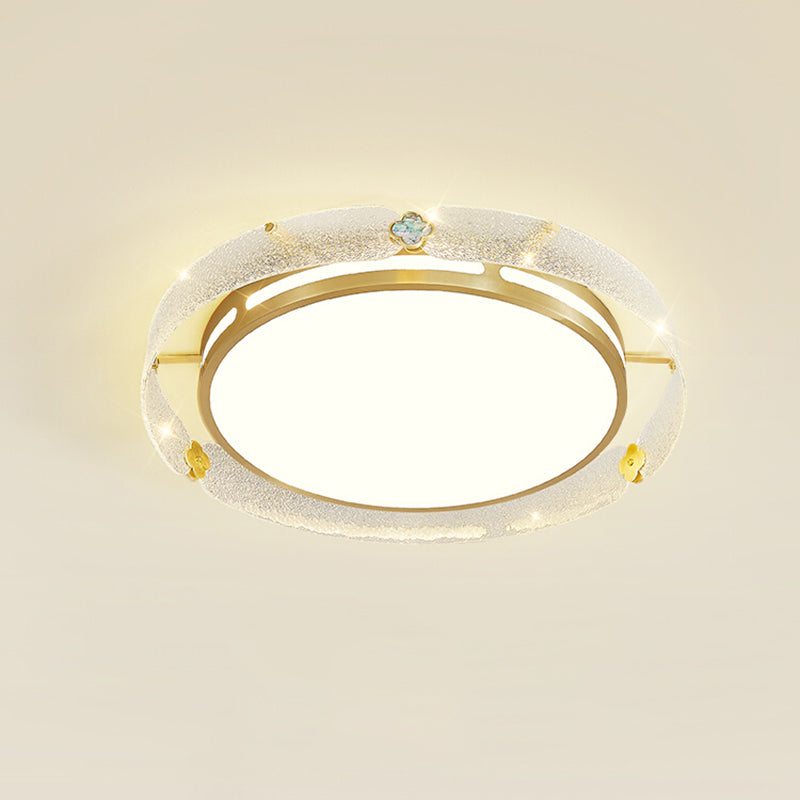 Traditional Enamel Glass Brass Ceiling Light Round Dimmable Flush Mount LED Ceiling Lamp