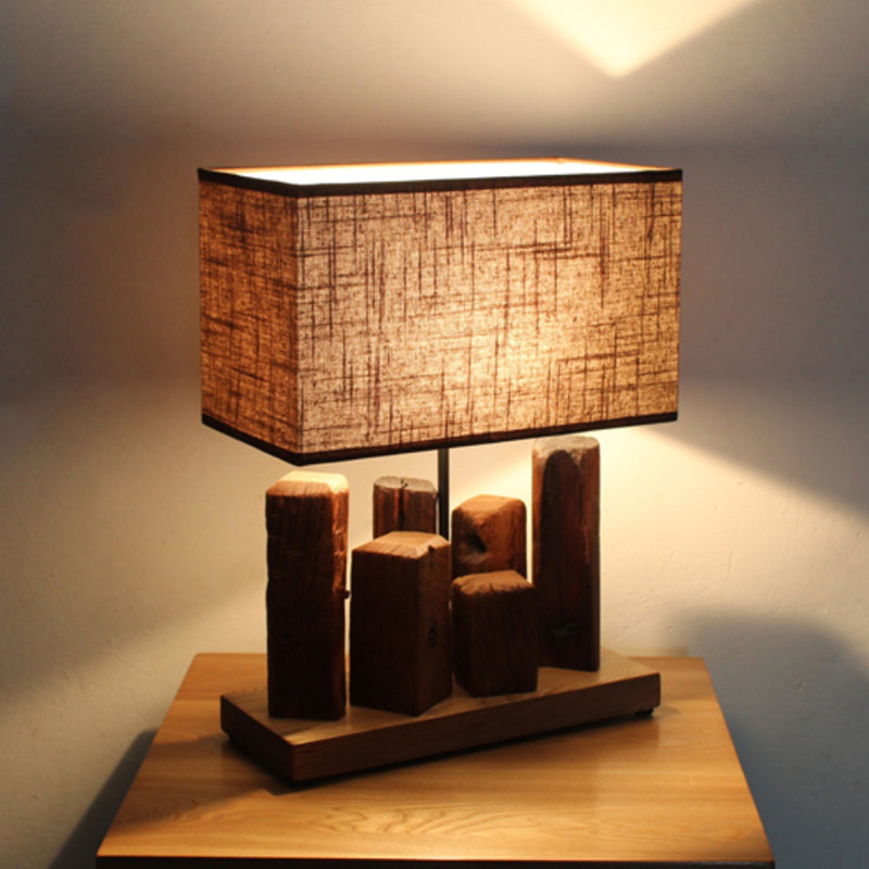 Creative Homestay Bedroom Solid Wood Desk Lamp Weathered Wooden Lighting Fixture Characteristic Handmade