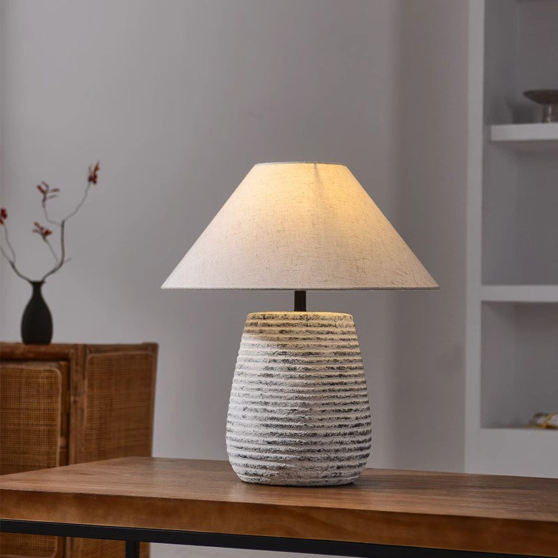 Wabi-sabi Style Living Room Table Lamp LED Pottery Ceramic Fabric Table Lamp Chinese Bedroom