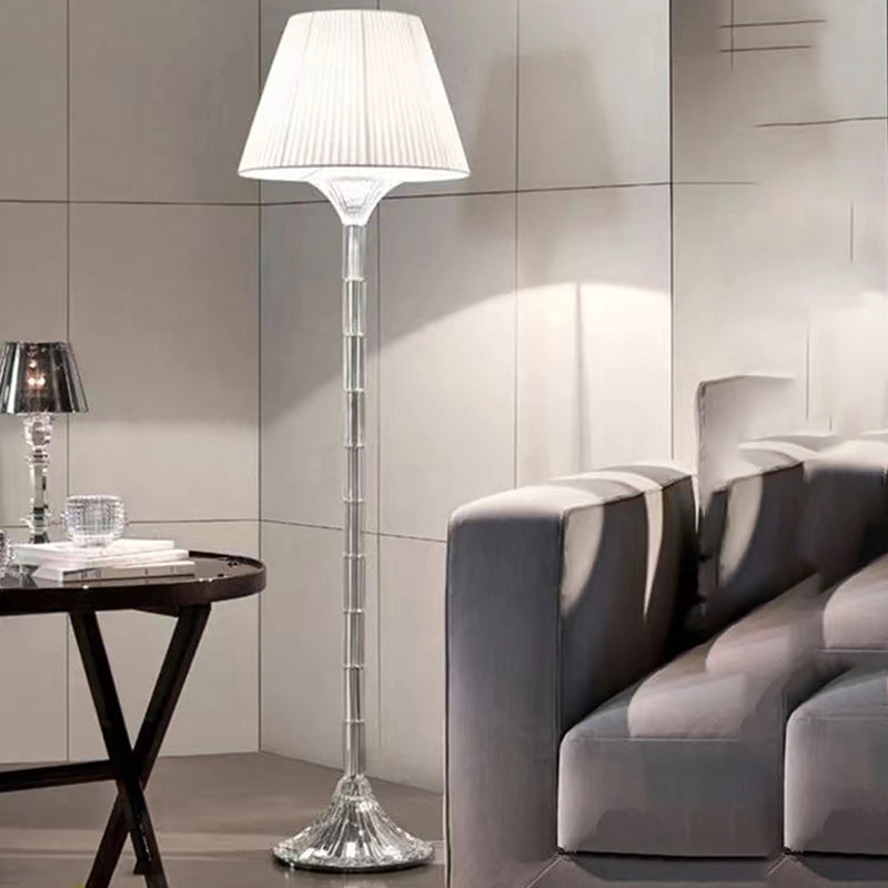 Designer Column Crystal 63" Floor Lamp With White Fabric Lampshade