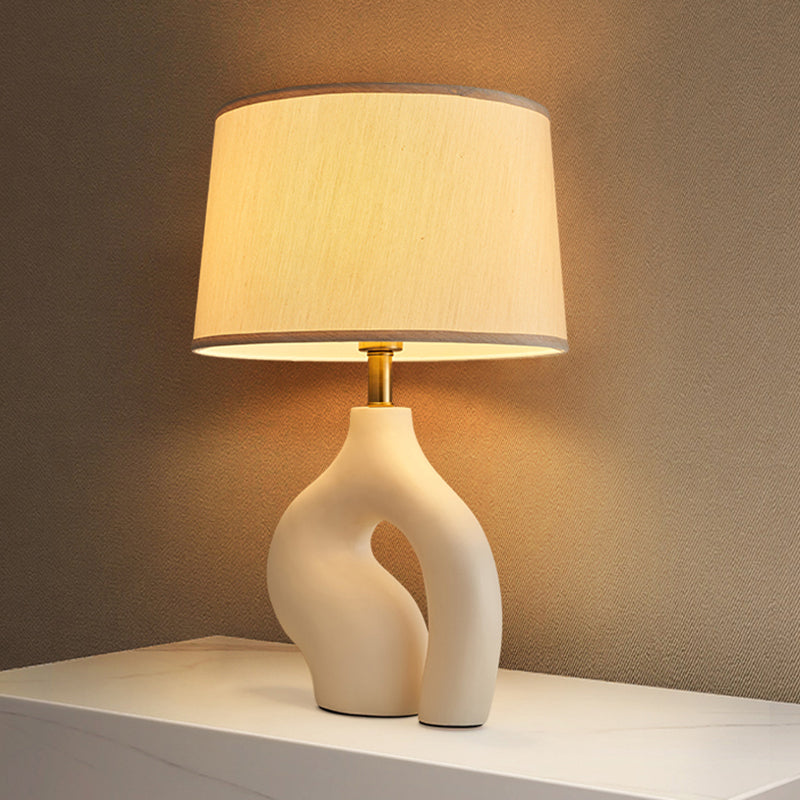 Designer Creative White Resin Table Lamp With Beige Fabric Lampshade