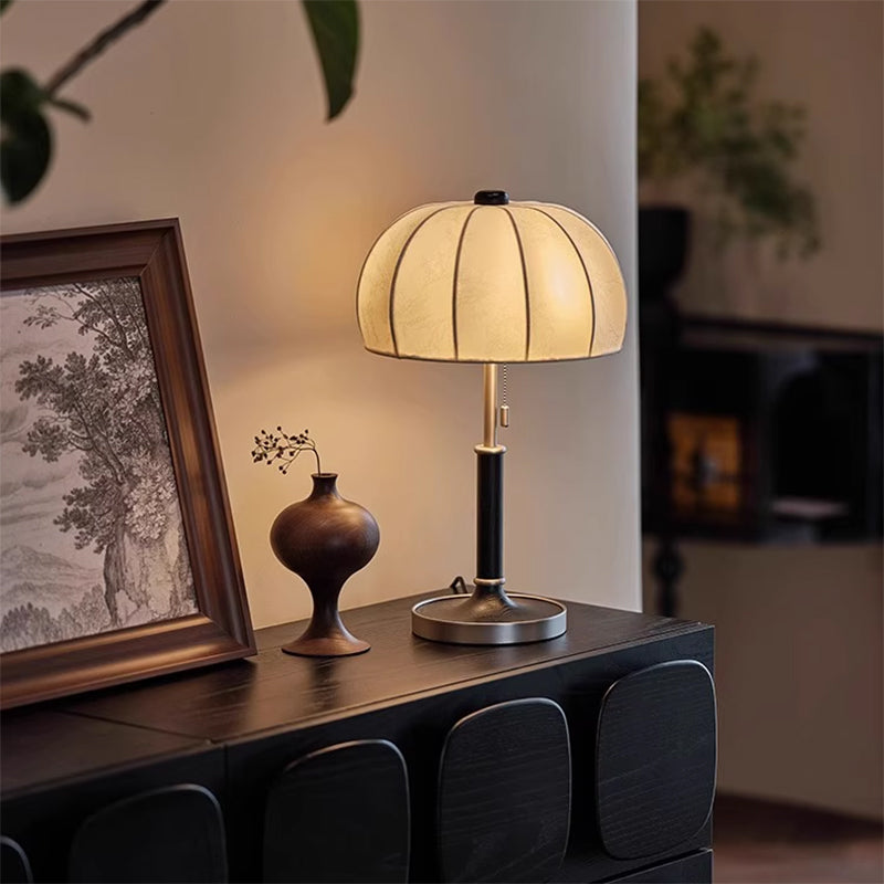 Classic Solid Wood Table Lamp With Fabric Printed Lampshade