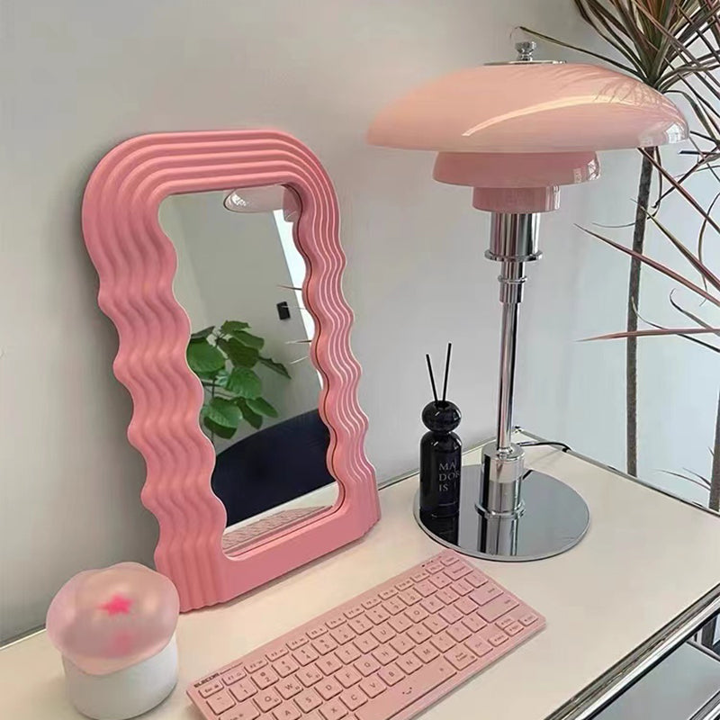Classic Pink Glass Table Lamp With Metal Base