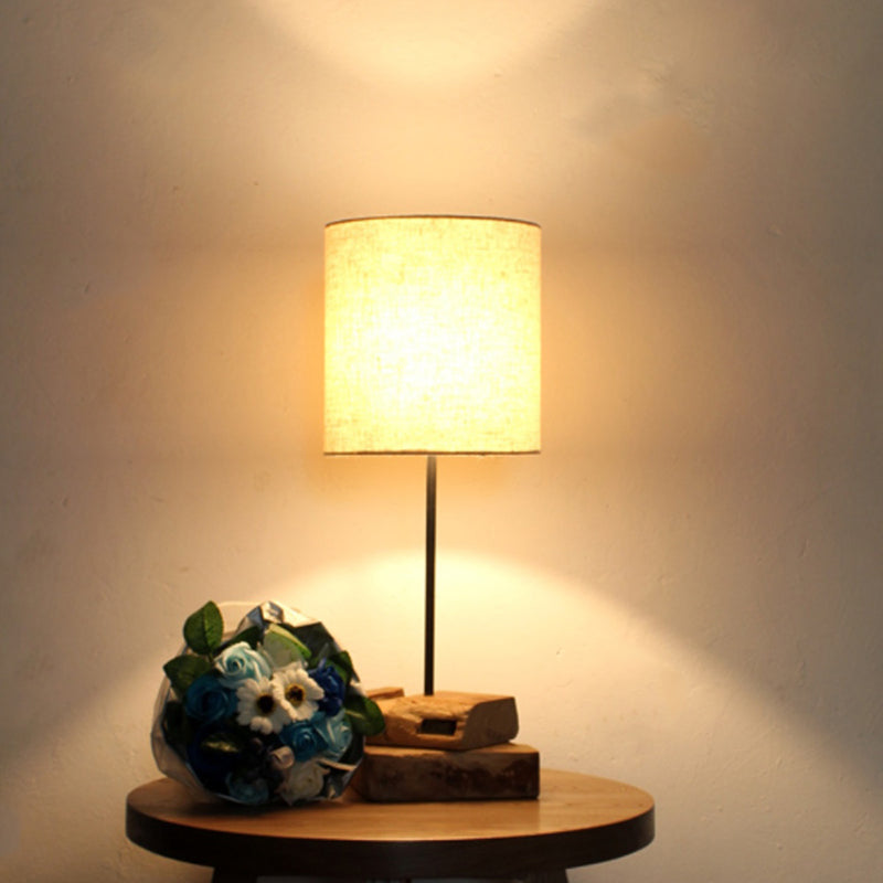 Unique Wooden Modern Table Lamp with Ambient Fabric Shade Vintage Style