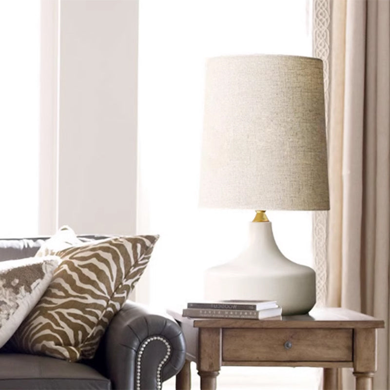 White Vintage Distressed Ceramic Pot Table Lamp for Bedroom Living Room End Table