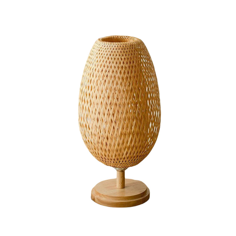 Chinese Wooden LED Table Lamp Retro Bamboo Weaving Table Lamp Lighting Bedroom Bedside Study