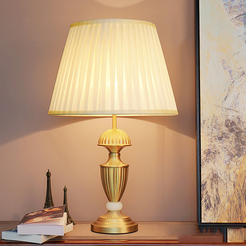 Simple Brass and Jade Table Lamp White Fabric Lampshade for Bedroom Living Room E27 Desk Lamp