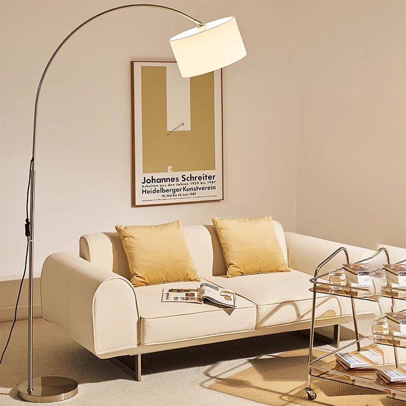 Modern 73" Arc Delicate Metal Floor Lamp With Beige Fabric Lampshade