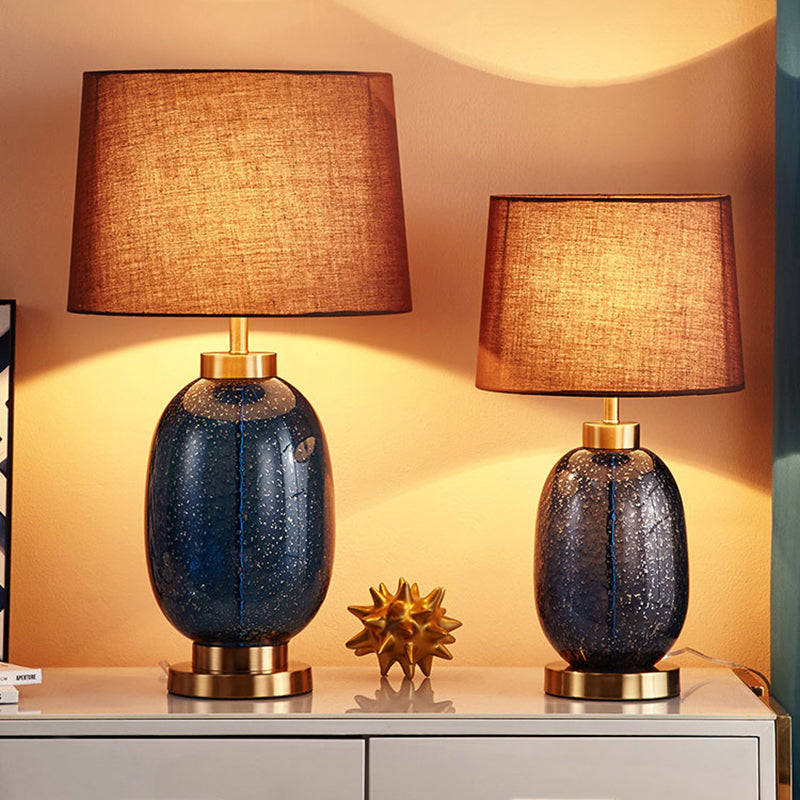 Light Luxury Purple Transparent Glass Table Lamp With Brown Fabric Lampshade