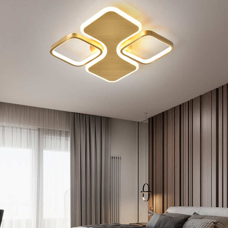 Light Luxury LED 23" Square Flush Brass Ceinling Lamp With Acrylic Lampshade