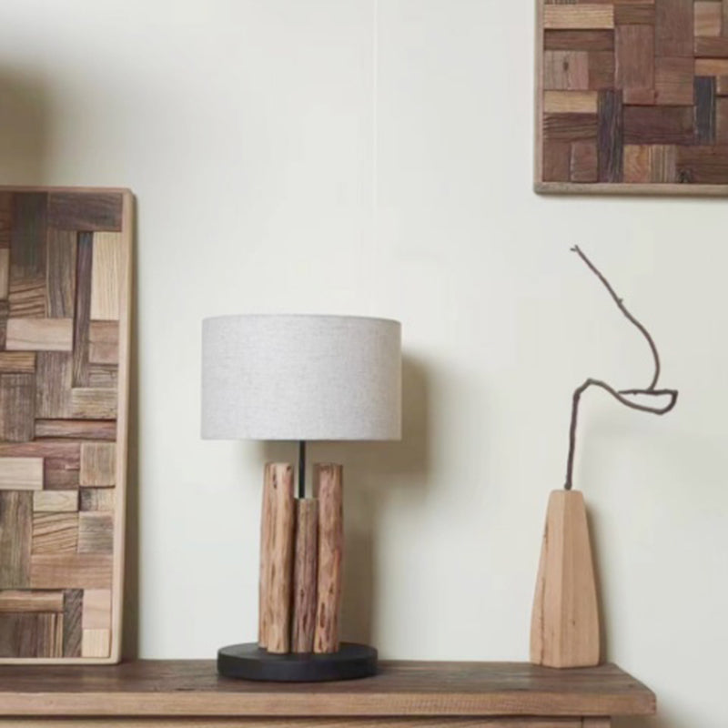Retro Wooden Table Lamp With Linen Shade Bedroom Bedside Loft Wood Desk Lamp Beside Sofa Elegant Vintage Design