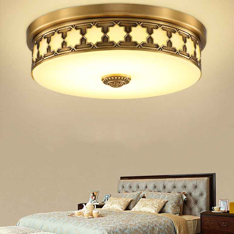 American Style Drum Dia.17" Brass LED Ceiling Light Warm White Light 3000k 220V Input