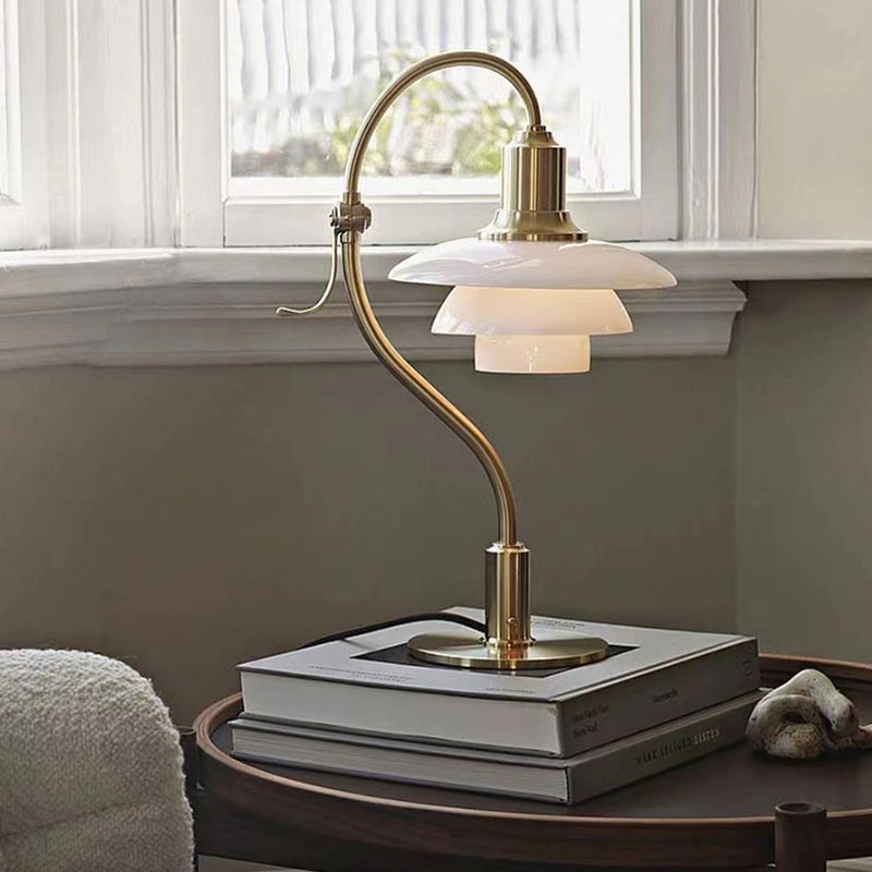 Modern Adjustable Electroplate Metal Table Lamp With White Glass Lampshade