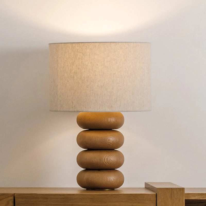 Pebble Shaped Solid Wood Table Lamp Modern and Simple Fabric Lampshade Desk Lamp 110-240V
