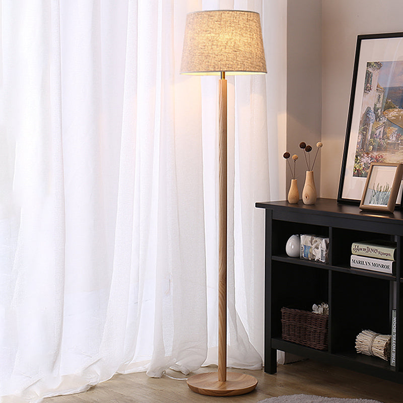 Traditional 61" Column Solid Wood Floor Lamp With Fabric Lampshade Standing Lamp