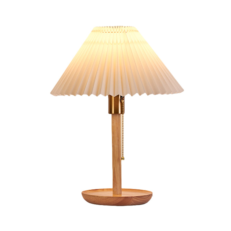 Contemporary Residential Use Timber Electrical Plug-in Bedside Lamp with Surrounding TC Fabric Shade, 17.5"