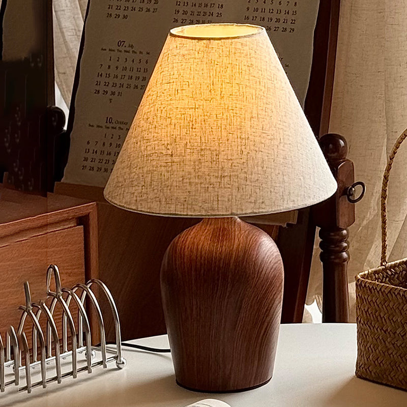 Modern Minimalism Wooden Table Light White Textile Shade Bedroom Living Room Desk Lamp