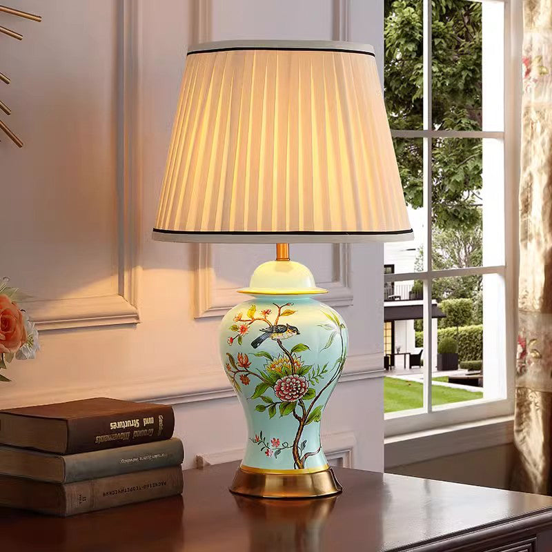 Hand-Painted Flower And Bird Ceramic Lamp Bedroom Bedside Lamp Simple Living Room Study Office