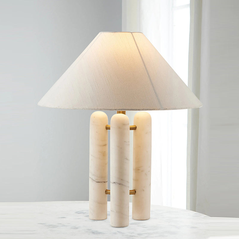 Wabi Sabi 3 columns Marble Table Lamp With White Fabric Lampshade