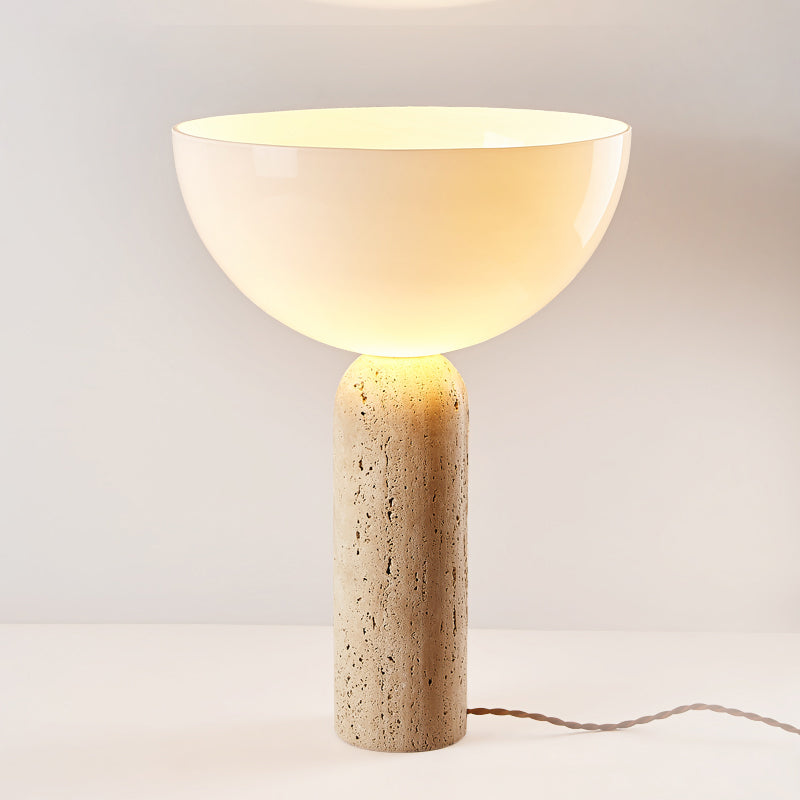 Wabi Sabi Beige Nature Marble Table Lamp With White Glass Lampshade