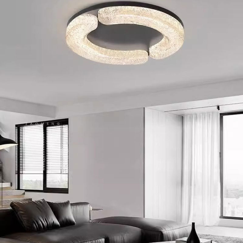 Light Luxury Round Resin Ceiling Lamp with Stainless Steel Body for Bedroom Living Room