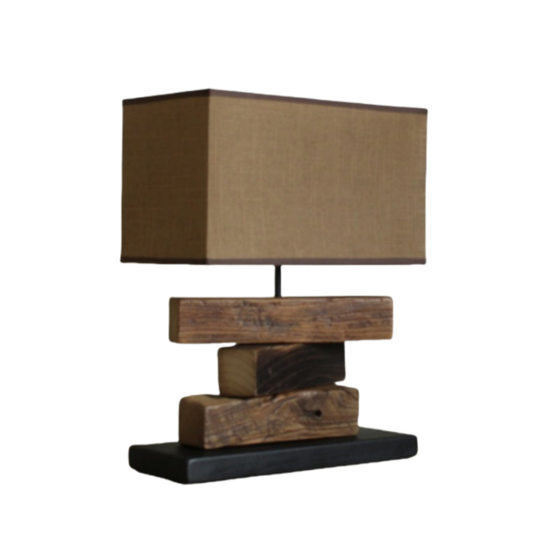 17" Receptacle-powered Down Wood Bedside Table Lamp for Residential Use with Textile Shade in a Simplistic Style