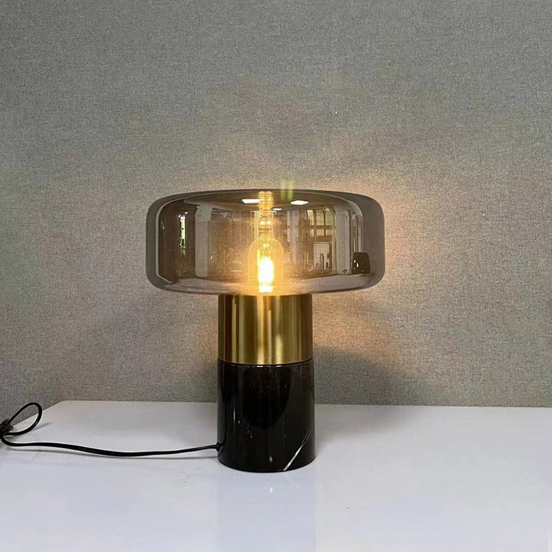 Modern Deoration Light Luxury Marble Table Lamp With Amber Glass Lampshade