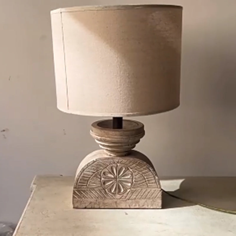 19" Residential Use Minimalist Timber Outlet-powered Bedside Desk Lamp with Down Textile Shade 110V-240V