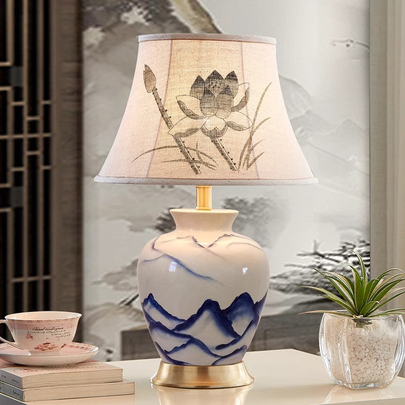 Blue and White Porcelain Ceramic Lamp Bedroom Bedside Lamp Chinese Style Living Room Decoration