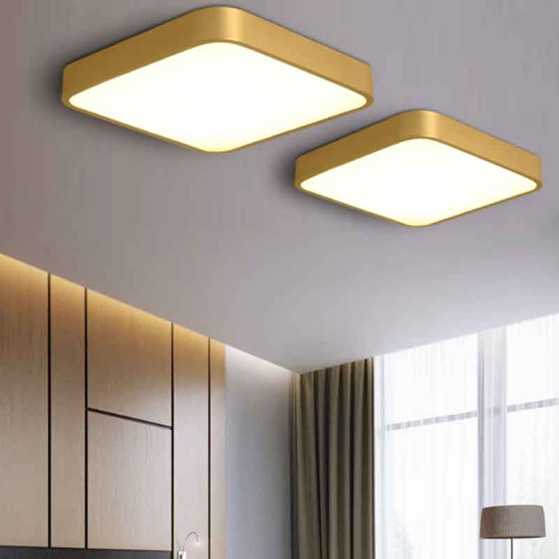 Simple Square Brass LED Ceiling Lights for Bedroom Living Room Home Cafe Decoration