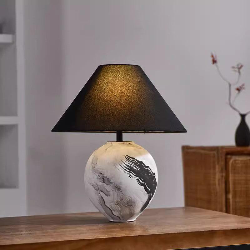 Vintage Homestay Hotel Living Room Bedroom Bedside Ink Painting Decorative Ceramic Table Lamp