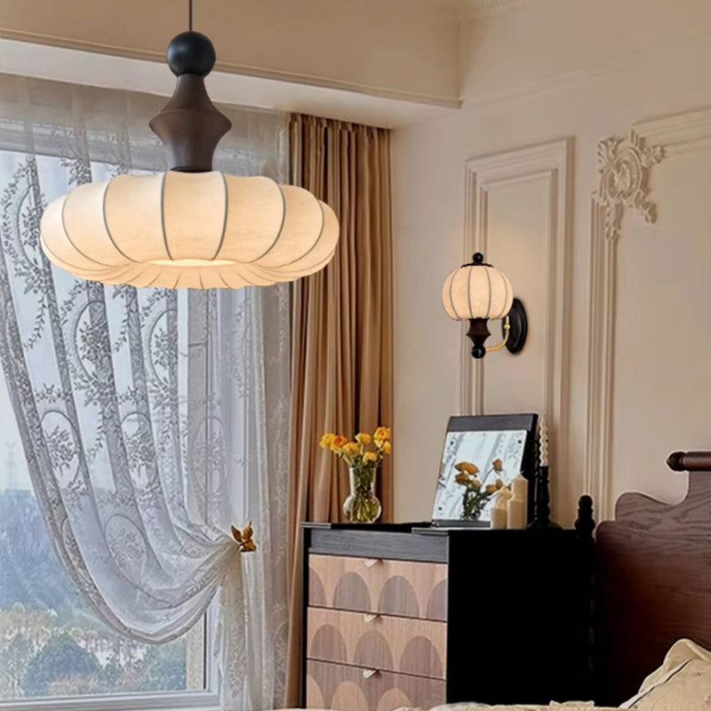 Vintage Solid Wood Wall Lamp With Silk Lampshade for Bedroom Bedside Lights Living Room Aisle Wall Light