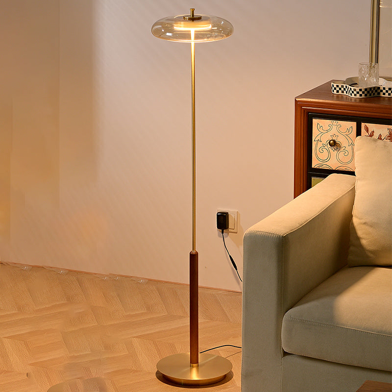 Light Luxury 50" Column Brass Floor Lamp With Amber Glass Lampshade