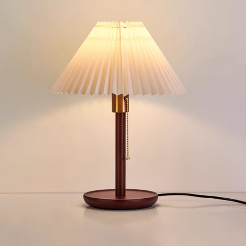 Contemporary Residential Use Timber Electrical Plug-in Bedside Lamp with Surrounding TC Fabric Shade, 17.5"