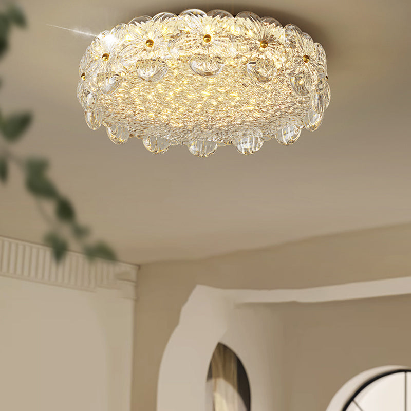 Mid-Century Luxury 19" Round Brass LED Ceiling Lamp for Bedroom Kitchen Living Room Hallway