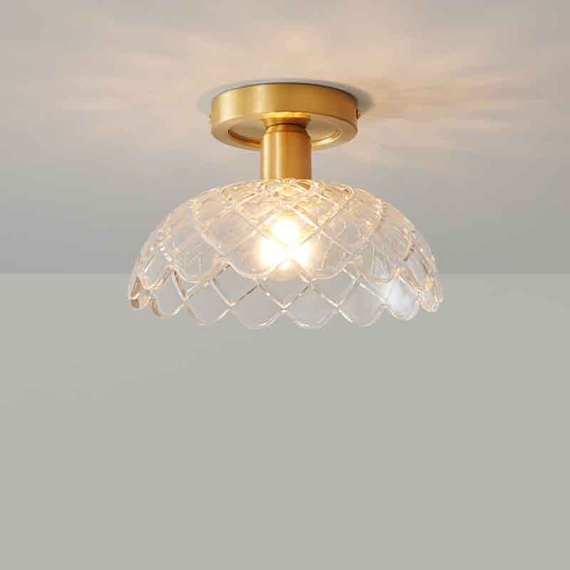 Minimalist Textured Glass Shade Brass LED Ceiling Light for Hallway Bedroom Balcony