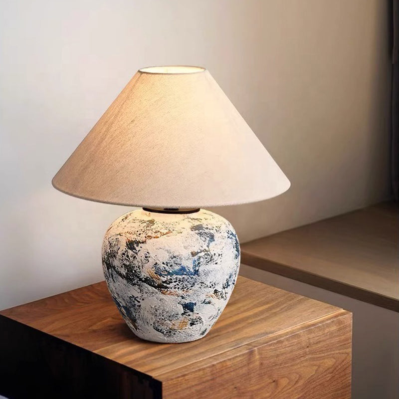 Galaxy Series Hand-painted Oriental Ceramic Table Lamp with Cone Linen Lampshade E27 LED Bulb