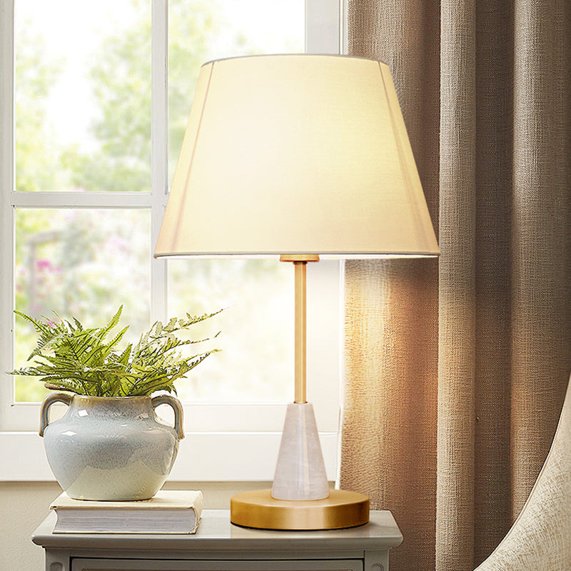 White Fabric Lampshade Brass Table Lamp LED E27 Modern Desk Lamp