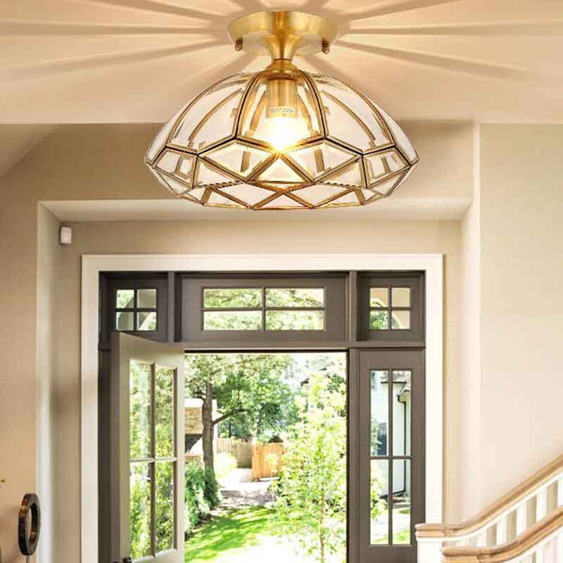 Designer Creative Luxury Brass LED Ceiling Lamp With Clear Glass Lampshade