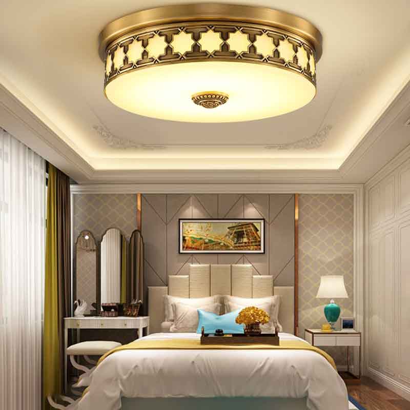 American Style Drum Dia.17" Brass LED Ceiling Light Warm White Light 3000k 220V Input