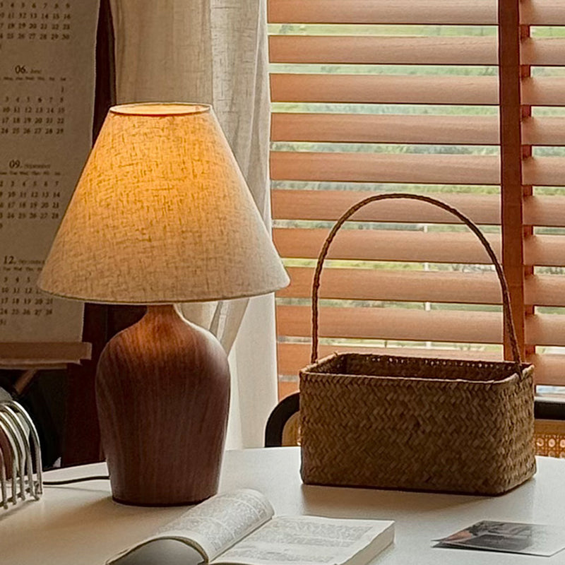 Modern Minimalism Wooden Table Light White Textile Shade Bedroom Living Room Desk Lamp
