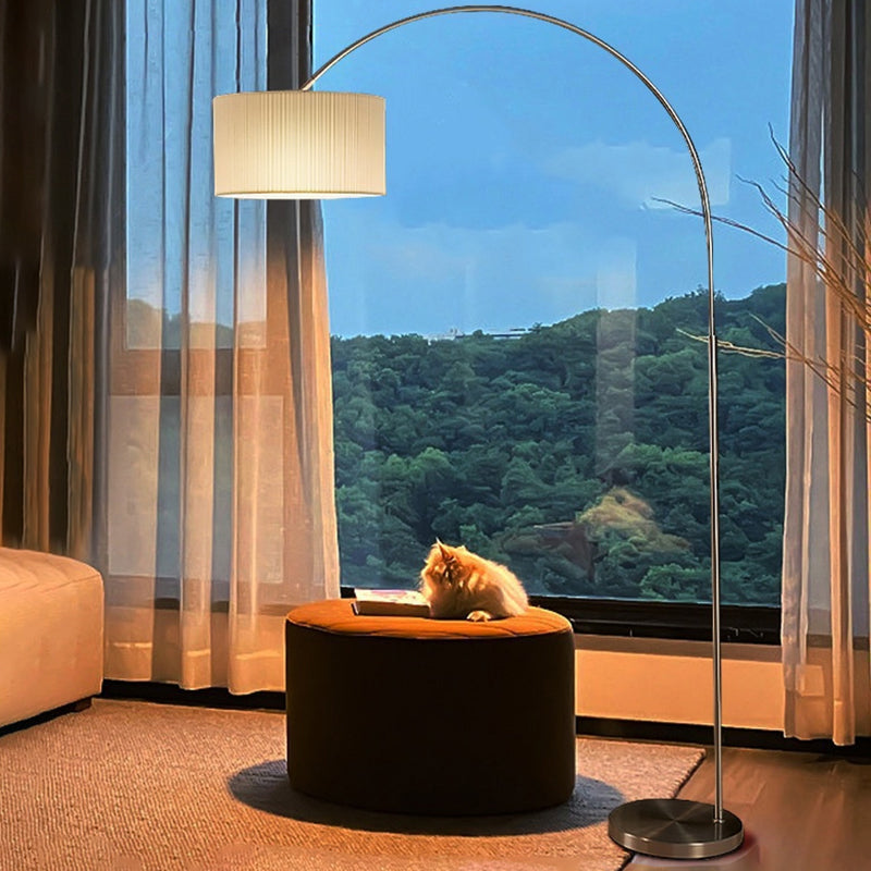 Modern 73" Arc Delicate Metal Floor Lamp With Beige Fabric Lampshade