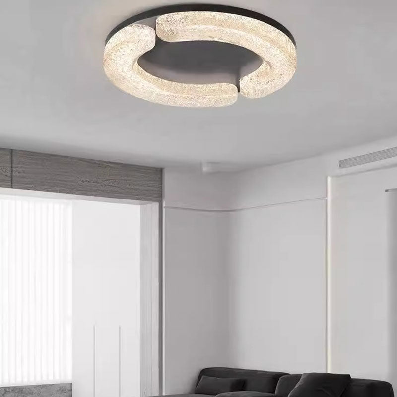 Light Luxury Round Resin Ceiling Lamp with Stainless Steel Body for Bedroom Living Room