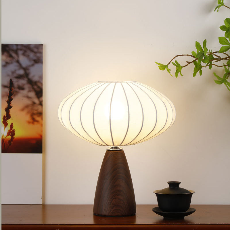 Simple Modern Silk Table Lamp Walnut Color Ceramic Base Body and White Silk Lampshade Desk Lamp for Bedroom Living Room