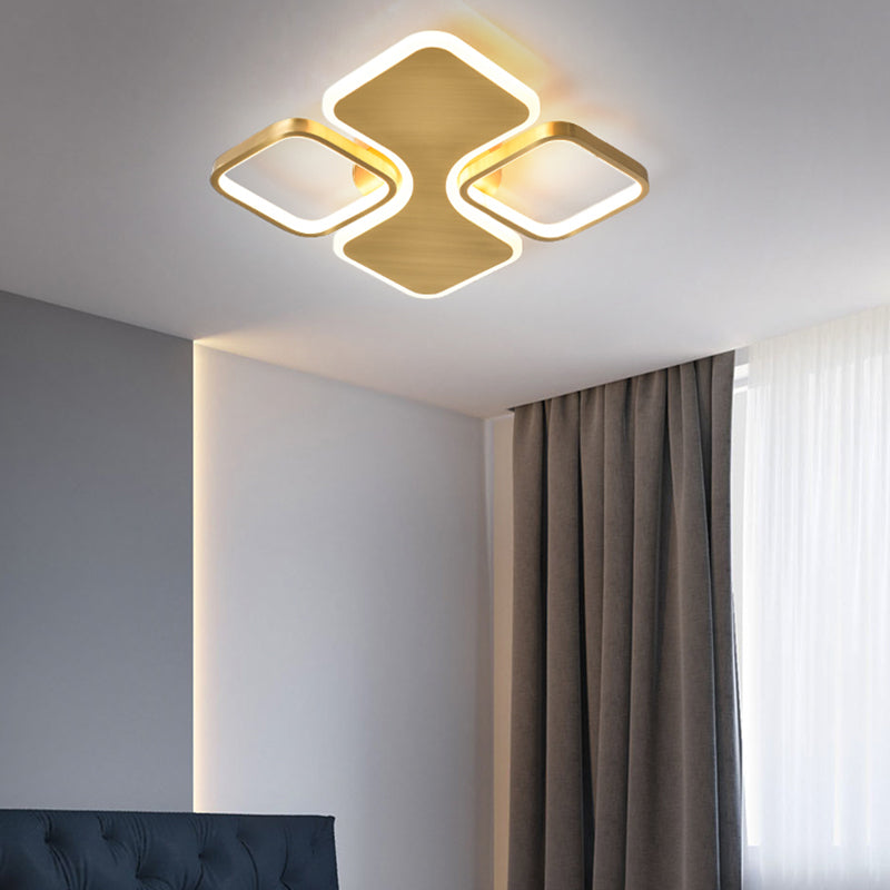 Light Luxury LED 23" Square Flush Brass Ceinling Lamp With Acrylic Lampshade